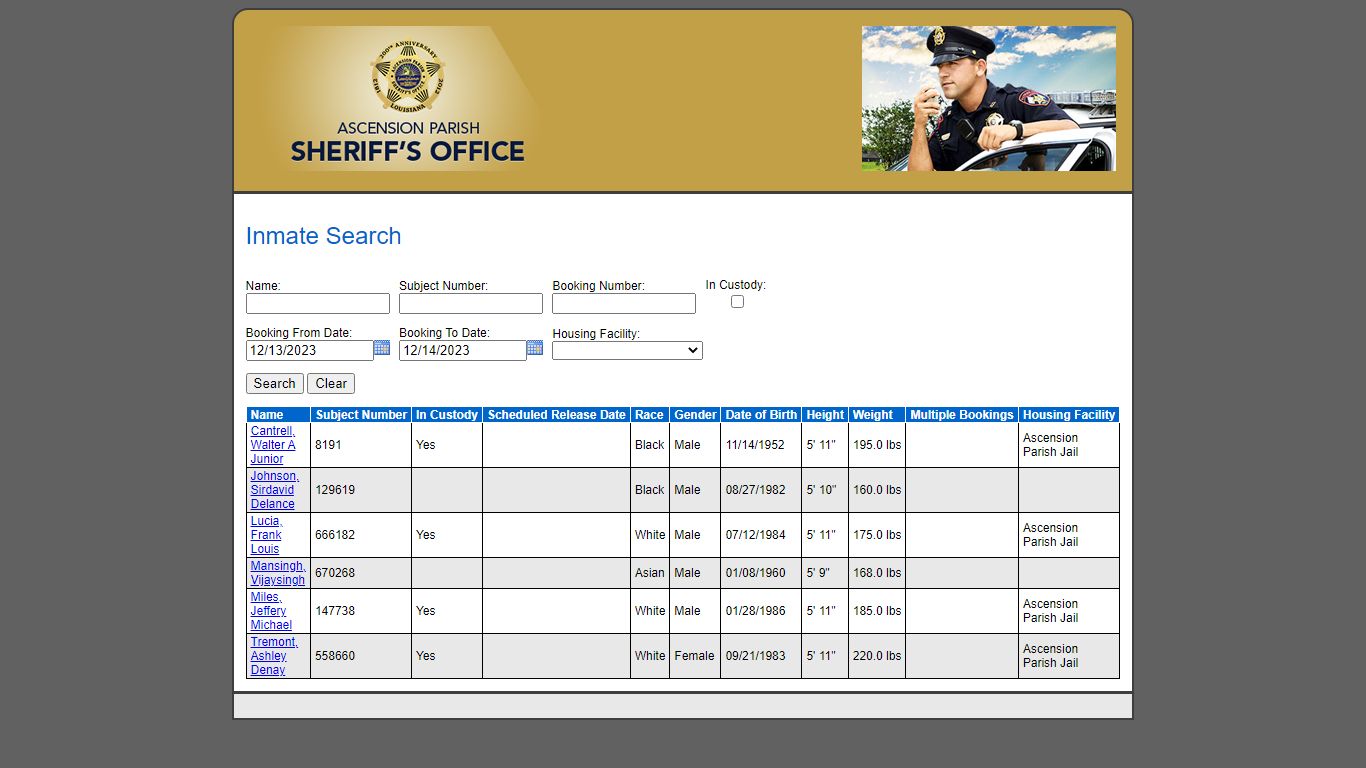 Inmate Search - Ascension Parish
